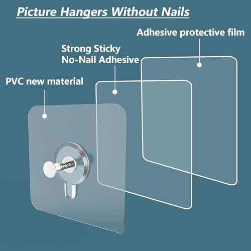 14PCS Picture Hangers Without Nails, Wall Hangers Without Nails, Adhesive Wall Hooks, to use Inside Kitchen, Bathroom, Home and Office (14mm) - style: Minimalist