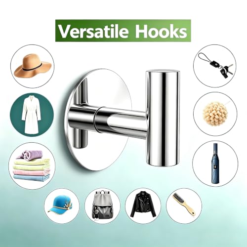 Heavy Duty Adhesive Hooks, Stainless Steel Towel Hooks for Bags, Towels, Robes, Hats, Aprons – No Drill Bathroom, Kitchen, Hotel Wall Hooks (Chrome, 4 Pack) - color: Chrome, size: Adhesive "T" Shape- 4 Pack