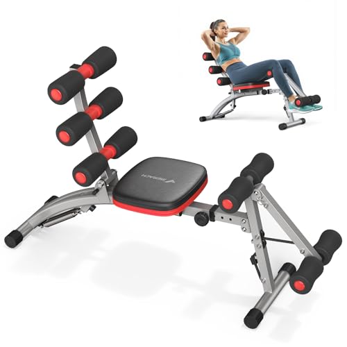 MERACH Ab Machine, Adjustable Ab Trainer, Sit Up Exercise Equipment 330LBS | Multi-Functional Adjustable Ab Workout Bench, Home Gym Equipment, Automatic Rebound, Core Ab Training - color: Black Red