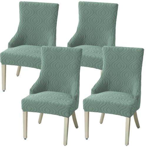 Wingback Dining Chair Covers Stretch Wing Back Side Chair Slipcover Accent Chair Cover Slipcover with Arm Chair Protector Cover for Dining Living Room (Matcha Green, 4PCS) - color: Peach- Matcha Green, size: 4 PCS