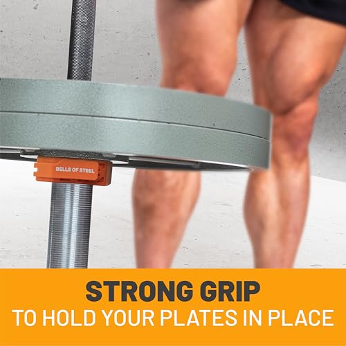 Magnetic Barbell Collars [Bells of Steel] Version 2.0 Premium Weight Bar Clamps, Quick Release Barbell Clips, Olympic Barbell Clamps, High-Strength Nylon Gym Clips, Pair, Orange - color: Orange V.2