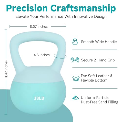 Leikefitness Soft Kettlebells,Weights for Women and Men,Home workout. | Color Coded Anti Slip Grip Kettlebell,Cushioned Impact-Resistant Base,Wide Handle Design - color: GREEN, size: 18 pounds