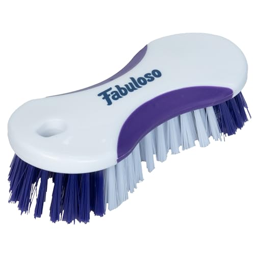 Fabuloso Cleaning Brush, Compact Hand Scrub Brush with Easy Grip Rubber Texture for Kitchen, Bathroom, Tile, Baseboards and Floors, Firm Bristles for Indoor Surface Cleaning, White & Purple, 6 Inch - size: Hand-Held Scrub Brush