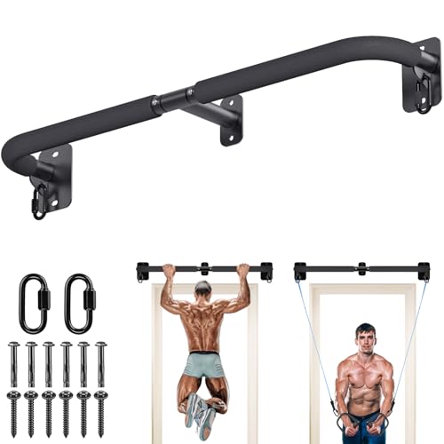 SELEWARE Heavy Duty Wall Mount Pull Up Bar, Joist Mount Chin Up Bar for Doorway, Sturdy Steel Construction, w/Resistance Band Hooks, Fits 32"/36" Wall Studs for Home Gym Strength Training - size: A: 32" x 1.6" Dia Grip
