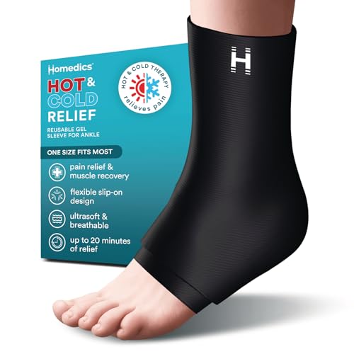 HoMedics Hot and Cold Relief Gel Ankle Sleeve, Heat or Ice Therapy for Sore Ankles and Heels, Soft-Touch Stretch Fabric, Contoured Hydrogel Design for Comfort and Relaxation - style: Ankle