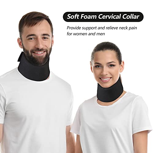 Cozyhealth Soft Foam Neck Brace Universal Cervical Collar, Adjustable Support Brace for Sleeping - Relieves Pain and Spine Pressure, Neck Collar After Whiplash or Injury (Black, 3" Depth, M) - size: Medium, style: Black, 3" Depth