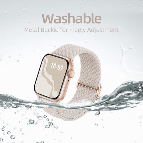 4 Pack Braided Stretchy Bands Compatible with Apple Watch 40mm 41mm 38mm 42mm 44mm 45mm 46mm 49mm Women Men, Breathable Nylon Elastic Daily Use Straps for iWatch Series 11/10 9 8 7 6 5 4 3 SE/Ultra 2 - color: Black/Starlight/DarkWine/Brown, size: 42mm(ser