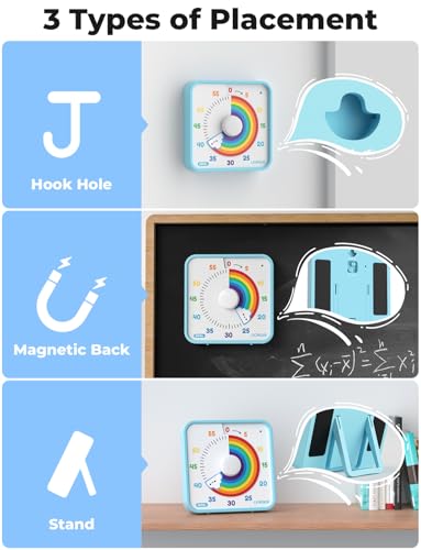 LIORQUE 60 Minute Visual Timer for Kids and Adults, Non-Ticking 7.5 Inch Large Visual Countdown Timers for Classroom Desk Countdown Clock with Magnetic Backing, Kids Pomodoro Timer Clock - color: Rainbow