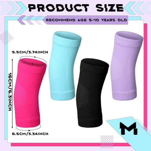 Lenwen 4 Pairs Kids Elbow Brace Compression Arm Elbow Sleeve Knit Guard Gym Protectors for Boys Teen Children Girls Basketball Volleyball Tennis Cycling(5-10 Years,Black, Purple, Rose Pink, Sky Blue) - color: Black, Purple, Rose Pink, Sky Blue, size: 5-10