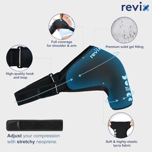REVIX Shoulder Ice Pack Wrap for Rotator Cuff Cold Therapy, Premium Solid Gel Ice Pack for Shoulder with Soft Lycra, Reusable Shoulder Brace Ice Sleeve for Men Women Post-Workout Recovery & Discomfort - size: Standard, style: Basic