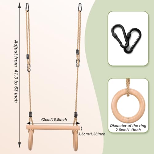 YAERSI Children's Trapeze Swing Bar with Wooden Gym Rings,Trapeze Bar for Swing Set - color: Round