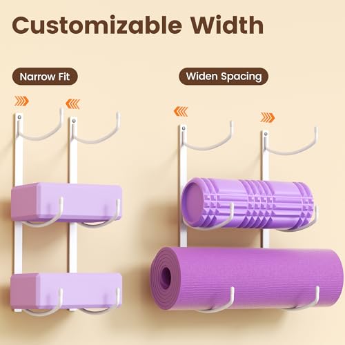 Yoga Mat Holder Wall Mount, 3-Tier Storage Rack for Yoga Mat, Foam Roller, Block, Yoga Accessories, Wall Organizer for Home Gym, Gym, Workout Room, Metal, White - color: White