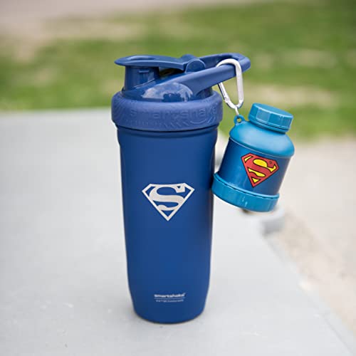 Smartshake DC Comic Bundle - Superman Protein Shaker Bottle – 900ml Leakproof Stainless Steel Shaker Bottle with 50g Protein Powder Storage Funnel