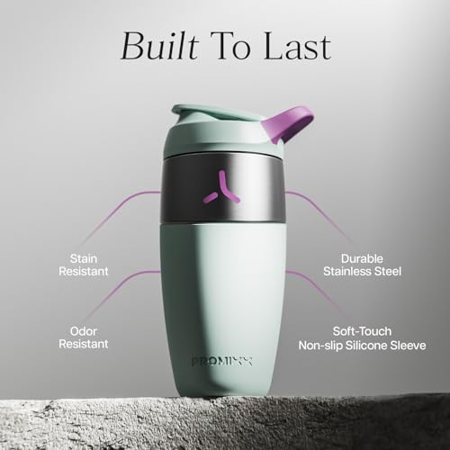 Promixx Pursuit Stainless Steel Shaker Bottle - 26oz Lightweight Metal Protein Mixer with Snap-Fit Agitator for Smooth Shakes - Leak-Proof Gym Shaker Cup for Fitness & Travel - Seagrass Green - color: Seagrass Green, style: 26oz