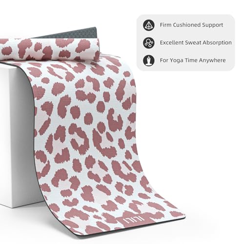 ILILI Yoga Mat Leopard Print Yoga Mat 8mm, Suede & TPE Thick Exercise Mat, Workout Mat for Women Men, 72''x25'' Fitness Mat with Strap for Home Gym, Yoga, Pilates, Stretching - color: Pink