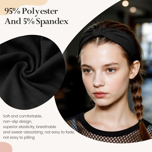 HSEM Headbands for Women, Wide Elastic Head Bands, Non-Slip Thick Hair Bands, Sports Stretchy Sweat Bands, Large Knotted Soft Headband for Washing Face, Makeup, Workout, Spa, Fashion, 6-Pack Black - color: 6 Pcs Black