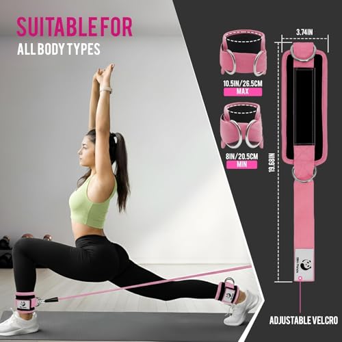 Slim Panda Ankle Strap for Cable Machine,Ankle Cuff for Kickbacks, Booty Hip Abductors,Glute Workouts, Leg Extensions, Curls for Men and Women, Adjustable with Double D-Rings - color: Pink, style: Pair
