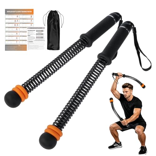 2Pcs Weighted Cordless Battle Ropes, Heavy Duty Cordless Battle Rope with Non Slip Handle Adjustable Resistance and Portable Exercise Ropes for Strength Training & Cardio Fitness(Black) - color: Black