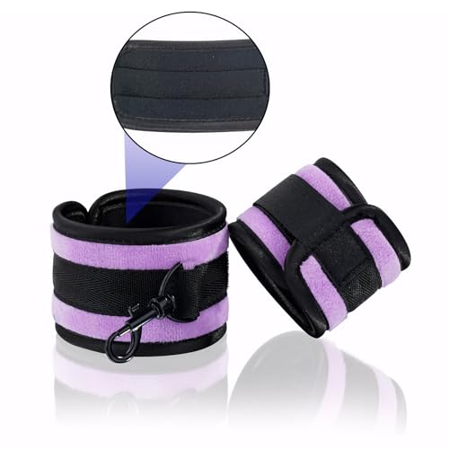Heavy Duty Stainless Steel Expandable Spreader Bar with 4pcs PU Black--Pink Skull Pattern Detachable Adjustable Straps,Workout Bar for Home Indoor Gym Training Kit - style: Black+Purple Furry Kit