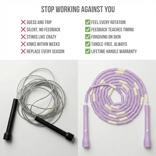 Pro-Grade Beaded Jump Rope for Beginners - color: Pastel Purple/Yellow