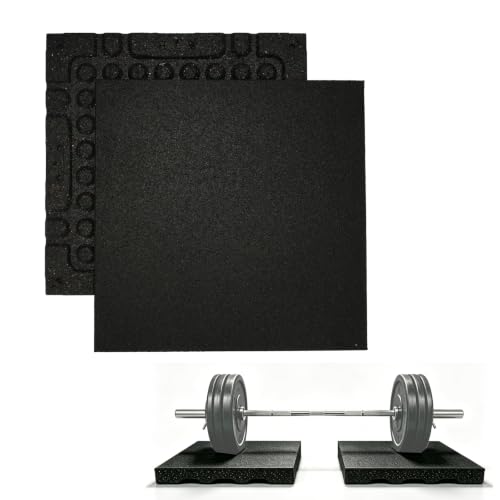 1.37'' Thick EPDM Exercise Equipment Mat Shock Absorbing Mats | 2 PCS 20'' X 20'' Heavy Duty Rubber Silencer Drop Pads Noise Reducing Weightlifting Crash Floor Mats for Home Gym, Black