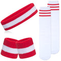 ONUPGO 5 Pieces Kids Sweatbands Soccer Socks Set - Sports Headband, Wristbands, Striped High Socks for Kids, Youth,Toddler & Baby - Football, Basketball, Running, Cycling, Tennis - color: Striped White/Red