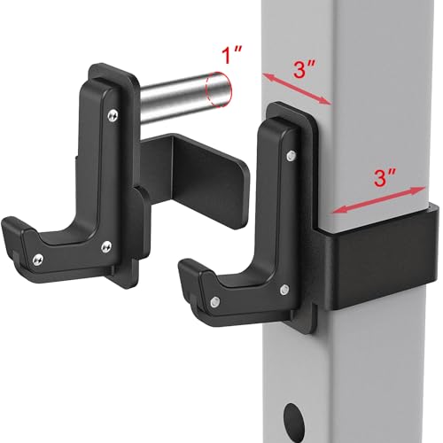 SELEWARE Solid Steel J Hooks for 2" x 2" or 3" x 3" Tube Power Cage with 1" 1/2" or 5/8" Hole Squat Rack Attachment, J-Hook Barbell Holder for Power Rack, Set of 2 - color: For 1" or 5/8" Hole of 3x3 inch Rack