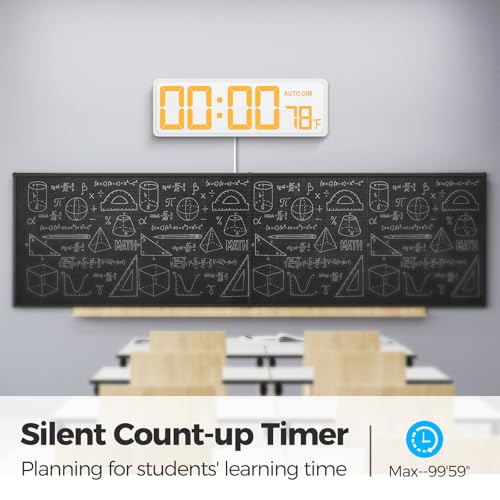 REACHER 16.5" Large Digital Wall Timer Clock, Countdown/up, Remote Control | Auto dimmer, temperature, rainbow LED wall clock for teacher, classroom, home decor, living room, office, gym, cable tidy - color: White
