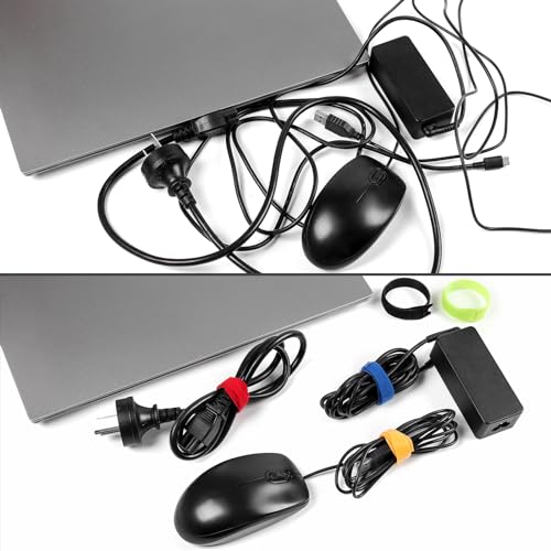 OneLeaf 120PCS Cord Organizer 6in Cable Ties Reusable with Hook and Loop, Colorful Fastening Cord Ties Wire Management for Home, Office, Data Centers, and Electronics, 5 colors - size: 6in-120pcs