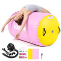 Inflatable Gymnastics Air Barrel Roller with Electric Pump, Heavy Duty PVC Tumbling Barrel Back Handspring Trainer, Air Tumble Track Mat for Home Gym, Cheerleading, Yoga Practice - color: Pastel Pink & Soft Yellow, size: 3.3'L x 2'D