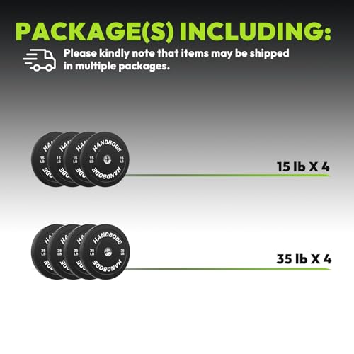 HANDBODE 2-Inch Weight Plates High Bounce, Olympic Bumper Plate Set 45/100/160/190/260/300lb, Colored Weight Plates Set for Home Gym, Barbell Weights Rubber Strength Training Plate for Weight Lifting - size: 200 lb Set (4 * 15, 4 * 35lb), style: Standard