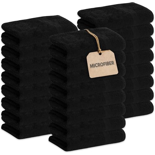 GREEN LIFESTYLE Black Microfiber Bleach Safe Towel Bulk Sets, Premium Spa Quality, Super Soft and Absorbent for Gym, Pool, Spa, Salon and Home (24 Pack) - color: Microfiber Black, size: 24 pack