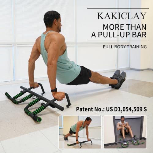 KAKICLAY New Upgrade Pull Up Bar for Doorway with Ergonomic Grip - Upto 440 Lbs Capacity, No Screwing or Slipping - USA Original Patent, Designed, Shipped, Warranty