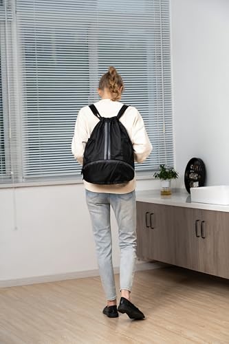 Valleycomfy Sports Drawstring Backpack - Water Resistant String Bag with Side Mesh Pockets Shoe Compartment Gym Backpack for Women & Men Dark Blue - color: A-dark Blue