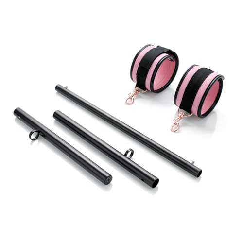 Spreader Bar Heavy Duty Expandable Exercise with 2 pcs Adjustable Strap, Yoga Training Fitness Gear, Workout Bar,Sports Gym Kit - style: Black+Pink PU Kit