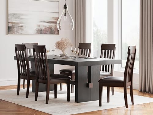 Signature Design by Ashley Haddigan Faux Leather Cushioned Rake Back Dining Chair, 2 Count, Dark Brown | Easy-to-clean faux leather upholstery, Wood frame and wood products and other construction, Supportive rake-back design - color: Dark Brown, style: 0