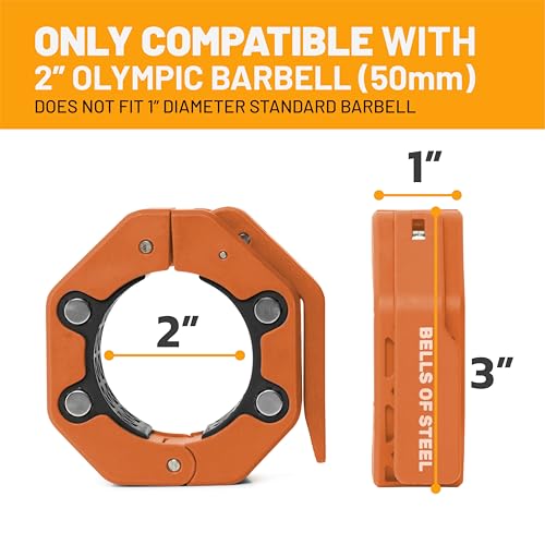 Magnetic Barbell Collars [Bells of Steel] Version 2.0 Premium Weight Bar Clamps, Quick Release Barbell Clips, Olympic Barbell Clamps, High-Strength Nylon Gym Clips, Pair, Orange - color: Orange V.2