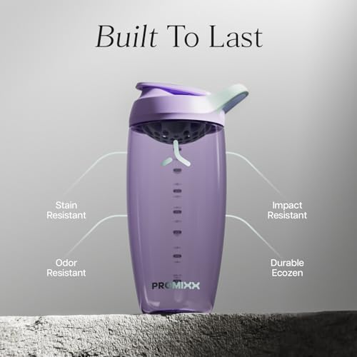 Promixx Pursuit Protein Shaker Bottle, 32 oz Silent Snap-Fit Shaker Cup for Lump-Free Shakes, Leak-Resistant Ecozen Gym Bottle with Measurement Marks for Fitness, Travel, Lilac - color: Lilac, style: 32oz
