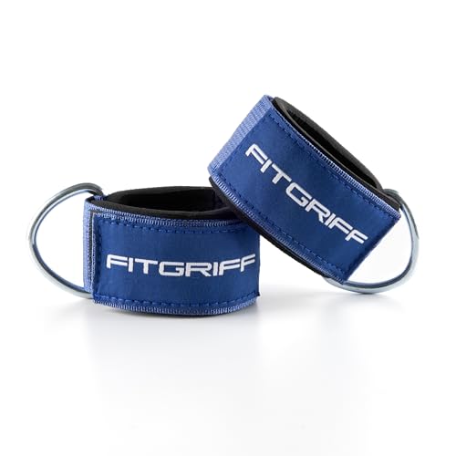 Fitgriff® Ankle Straps V2 for Cable Machine (2 Pieces) - Gym Workout Equipment - Leg Pulley Attachment, Kickback Straps - color: Blue