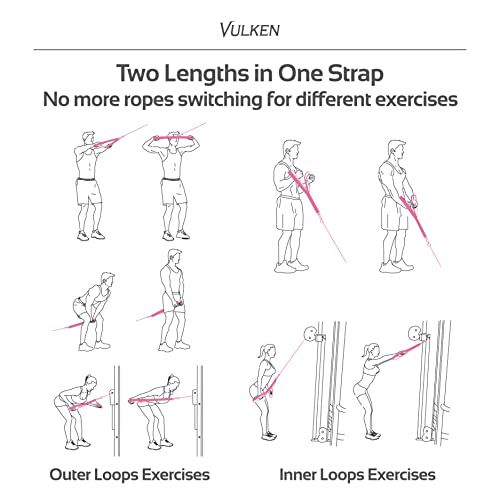 Vulken Tricep Rope Cable Attachment. Two Size in One Extra Long Pull Down Rope. Triceps Extension Straps Gym Equipment. Home Workout Handles for Resistance Bands. - color: Pink