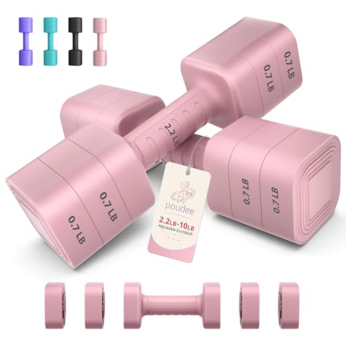 Adjustable Dumbbell Set of 2, 2.2-20LB Adjustable Weight Set, 3 in 1 Free Weights Dumbbells Set for women men at home, 2.2lb, 3.6lb, 5lb,10lb, 20lb, for Home, Office, Gym Exercise Training, Anti-slip Handle - color: Pink, size: 10LB(5LB Pair)