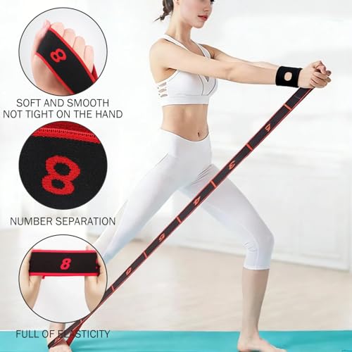 Stretching Straps 90cm Long Numbered Resistance Band with 8 Loops - Exercise Bands Adjustable Tension for Yoga, Pilates, Dance & Strength Training (Yellow) - color: Red