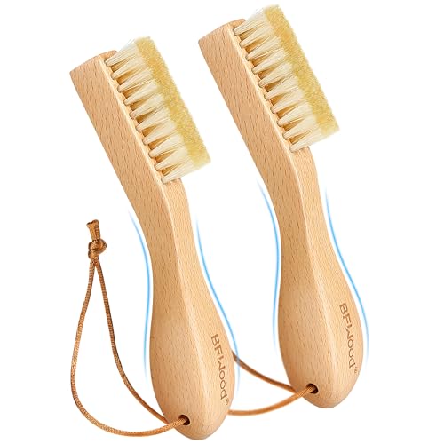 BFWood 2PCS Laundry Stain Brush - Natural Soft Boar Bristles, Removes Tough Stains from Delicate Fabrics Like Knits, Cotton, and Linens, Gentle on Fabrics, No Damage - style: Regular-2PCS