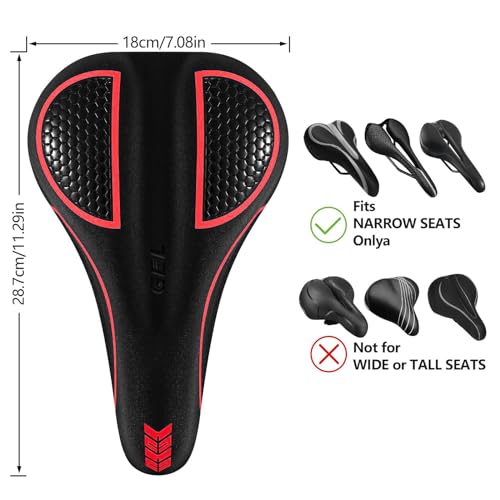 Bike Seat Cushion Gel Padded Bike Seat Cover Extra Soft Comfy for Men Women Comfort,with Peloton Stationary, Exercise, Mountain Bikes, Road & Electric - color: Red