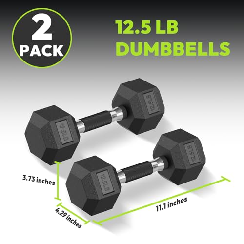 HANDBODE Rubber Encased Hex Dumbbell Pair, 2.5-65 lb | Non-Slip Handle Design for Secure & Comfortable Grip, Hand Weights for Strength Training, Fitness & Home Gym - size: 12.5 lb, Pair, style: Comfort Grip