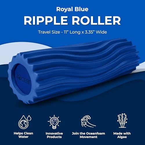 Oceanfoam x 4ocean Roller (Royal Blue) – Limited Edition Muscle Roller for Back Pain & Yoga - High Density Foam for Physical Therapy - Textured for Deep Tissue Massage - size: Travel Size (11" x 3.35")