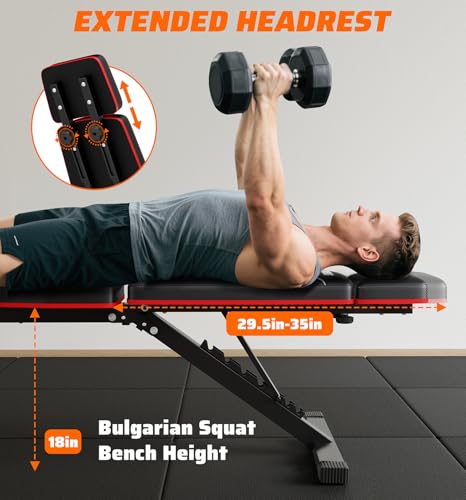 Workout Bench, Adjustable Weight Bench with Leg Extension and Extended Headrest, 900LBS, Incline Decline Flat Workout Bench for Home Gym Full Body Exercise