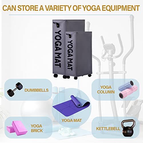 Twira Yoga Mat Storage Racks, Home Gym Storage Rack for Foam Roller, Yoga Strap and Resistance Bands, Workout Equipment Corner Storage Organizer with Wheels - color: Grey1, size: Slim 22"