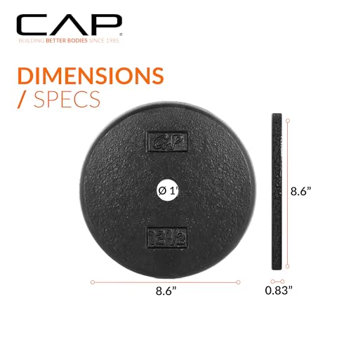 CAP Barbell Standard 1-Inch Cast Iron Weight Plates - Singles & Sets | 1.25-50 lbs | Multiple Options - color: Black, size: 12.5 lb - Set of 2