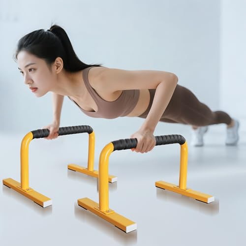 Strength Training Parallettes Push Up Bars, Pushup Handles Calisthenics Equipment for Home Workout, Anti-slip Gymnastics Bars, Handstand & Dip Bar for Outdoor Exercise - color: Yellow